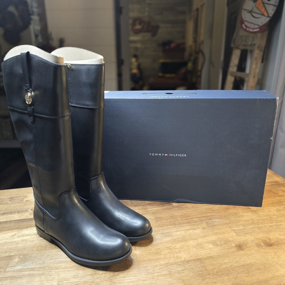 Tommy Hilfiger Women’s 8.5 Shano Riding Boots Black Leather Equestrian NIB